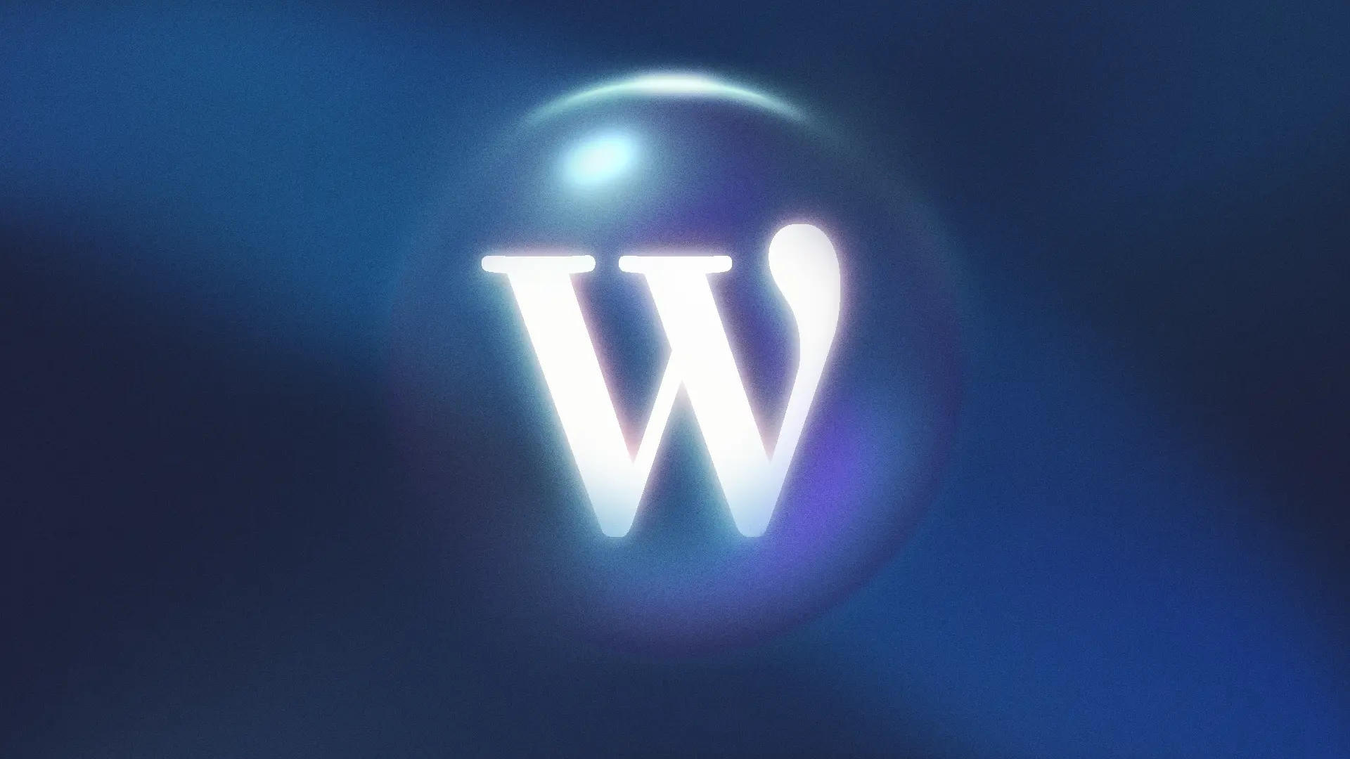 Wordpress logotyp är upplyst av blått ljus i olika nyanser.