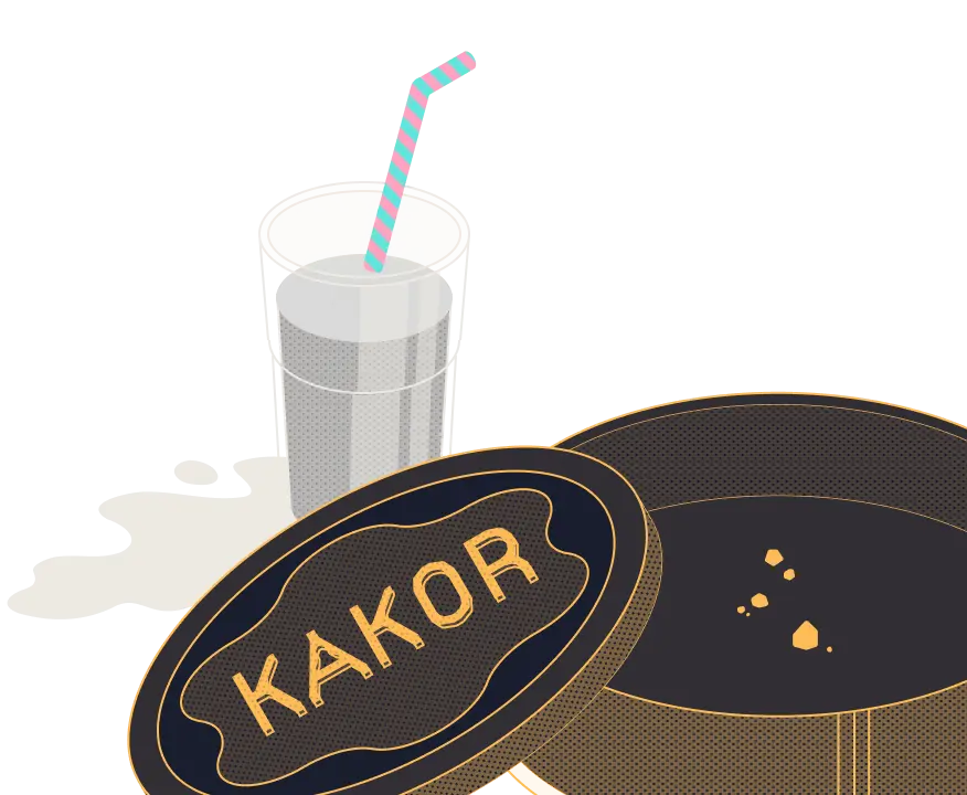 Illustration på en tom kakburk och ett glas med mjölk